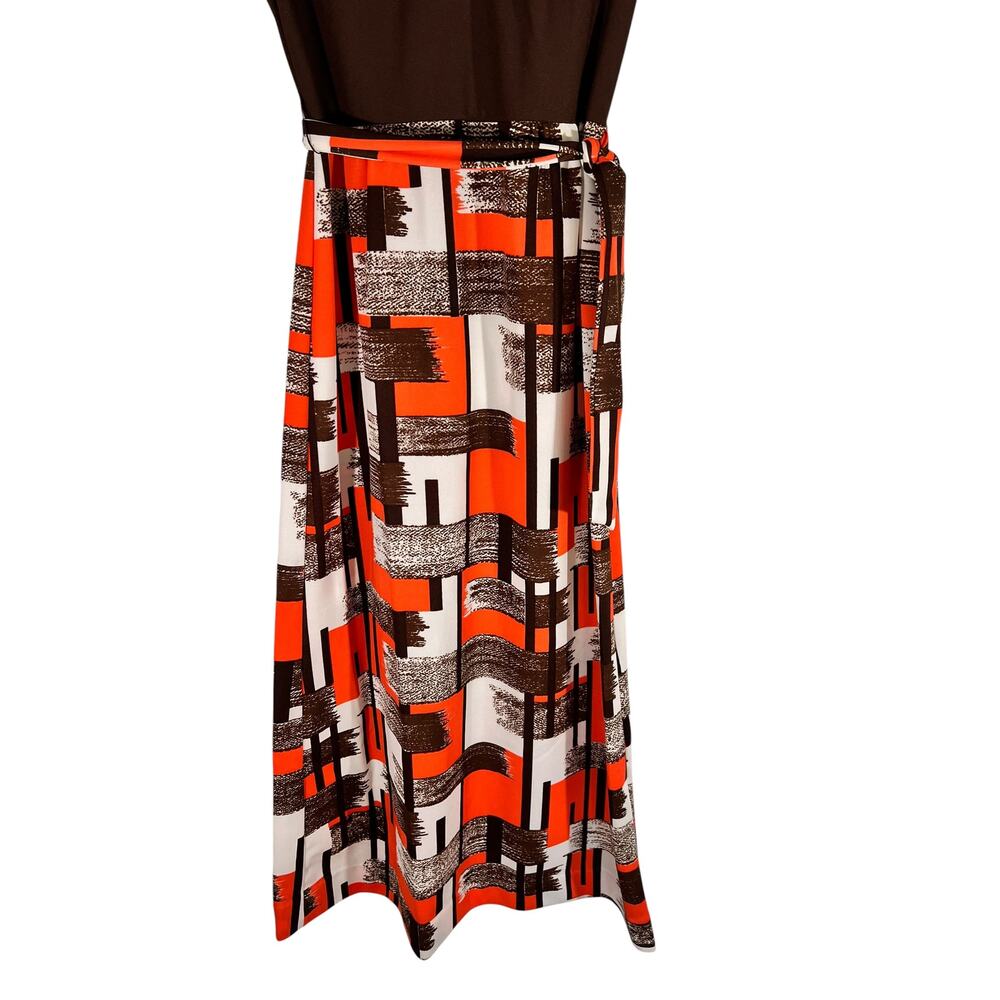 Vintage 70s Maxi Dress Bleeker Street USA Made ILGWU Brown Orange Size 12 - Picture 7 of 11